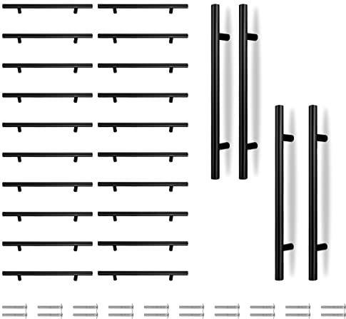 CYEER 20 Pack Black Kitchen Cupboard Handles, 160mm Hole Center Drawer Handles, Matt Black Kitchen Cabinet Door Handle Stainless Steel T Bar Wardrobe Pull Door Handle, Overall Length:250mm