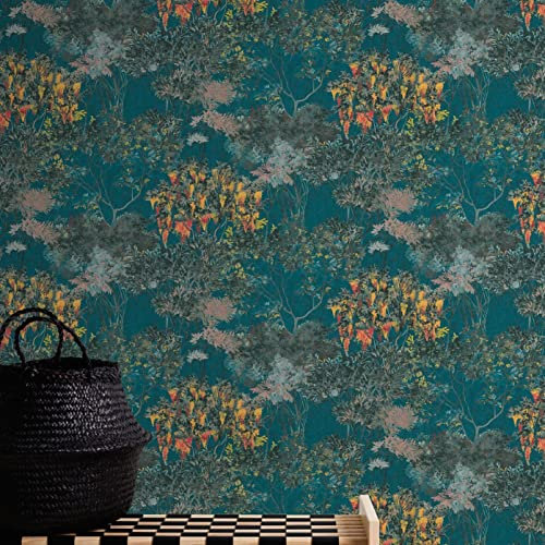 A.S. Création Tapete Floral Bunt Petrol Gelb Rot Schwarz - Architects Paper Arcade 391735 - Vliestapete Pflanzen - 10,05 m x 0,53 m Made in Germany