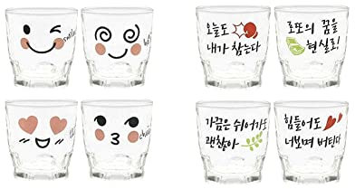 Soju Schnapsgläser aus Glas – koreanische Alkoholgläser mit niedlichen Symbolfiguren und Hangul-Weise-Spruch – 8-teiliges Set