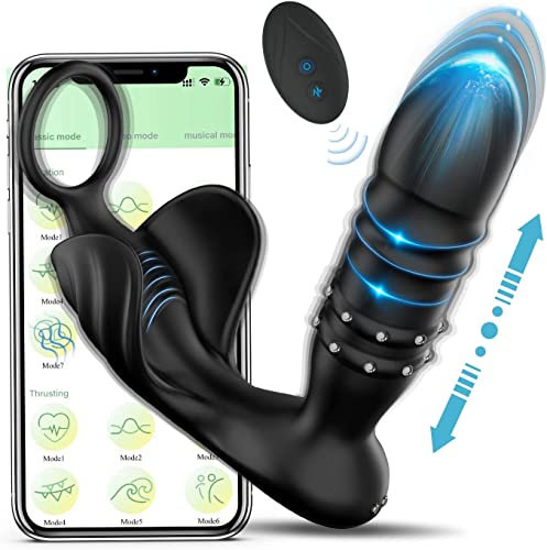 Vibradores Consolador Juguete Sexual para Hombres Gay Pareja Vibrador Estimulador de Próstata con 9 Modos Telescópicos 9 Modos de Vibración Plug con Función de Choque Anillo Estimulador Masajeador