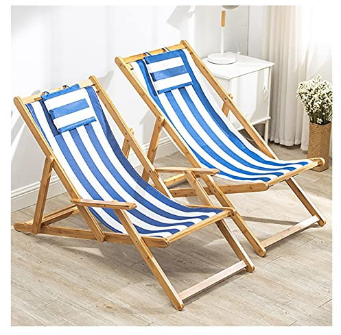 Liegestühle aus Holz, Stoff-Strandstuhl, Verstellbarer klappbarer Sling-Stuhl mit Kopfstütze, Liege-Loungesessel, klappbare tragbare Liegestühle für den Außenbereich mit 3-stufiger Höhenverstellung (