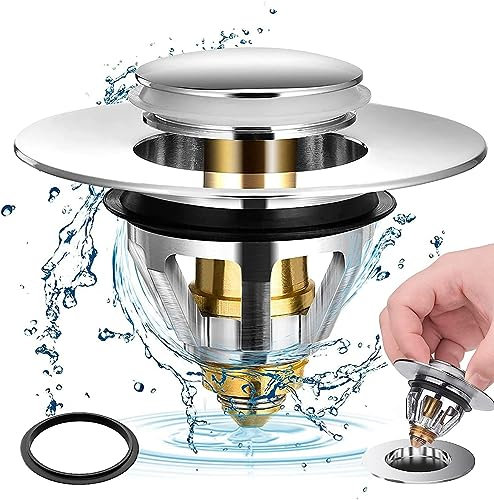 Bouchon de Vidange Universel en Acier Inoxydable et Cuivre de Haute Qualité pour Lavabo et Bidet avec Panier de Rétention des Cheveux et Résidus de Savon, Résistant et Durable, Facile à Nettoyer