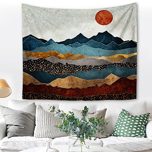 Wandteppich Sonne Und Berge Wandtuch Aesthetic,Wanddeko Für Schlafzimmer Wohnzimmer Wohnheim,Polyesterfaser Dekorativer Großer Wandbehang,Mehrzweck Wandtuch Strandtuch Wanddeko(75X100)