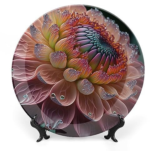 Natural Dahlia Flower Decorative Plates Home Decor Ceramic Plates Wedding Gifts Dinner Plates Display for Living Room, Kitchen, Hallway Console Side Table, Birthday Gifts, 25 CM