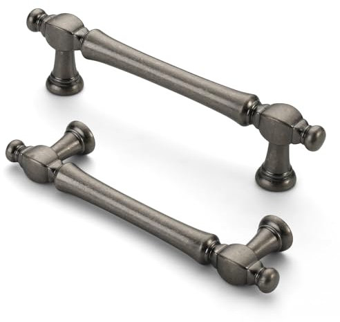 Furniware Vintage Cabinet Handles, Pack of 10 - 96mm(3.8 Inch) Hole Center - Antique Nickel Cabinet Pulls & Kitchen Door Handles