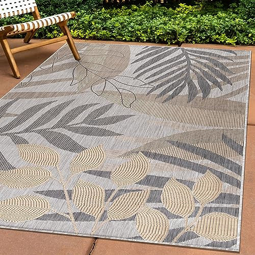 Carpettex Outdoor Teppich Wetterfest 140 x 200 cm Sisal Optik Beige - Ideal für Balkon, Garten, Terrasse und als Küchenteppich - In&Out Teppich Waschbar, Flachgewebe, Pflegeleicht, Palmen Design