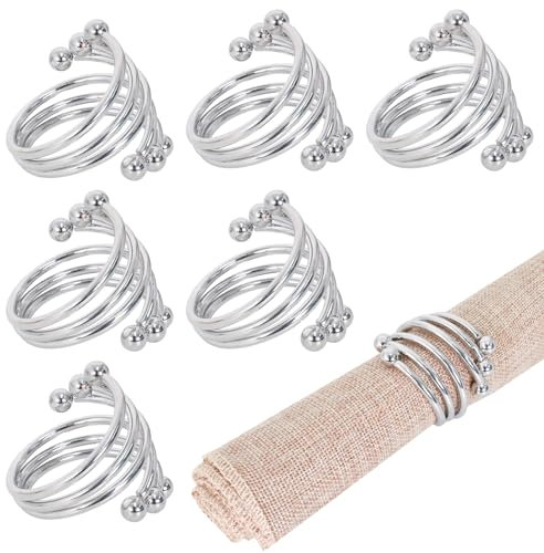 Gold Silber Serviettenringe,Metall Servietten Ringe,Spiral Serviette Schnallen,6 Stück Elegante Serviettenschnallen für Hochzeit, Weihnachten, Familie Sammeln,Esstischdekoration (Silber)