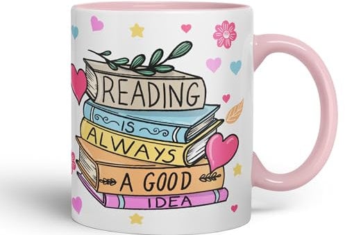 Vixar Reading is Always a Good Idea Book Reader Gift Presents Coloured Ceramic Mug Cup Gift 330ml 11oz Work Office Tea Coffee (Pink)