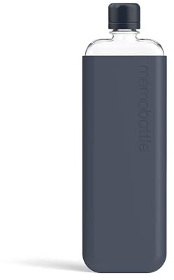 memobottle SLIM (azul medianoche) Paquete económico – 450 ml – Botella, funda y tapa de silicona | Botella de agua elegante, delgada y plana para bolsas y portátiles | Tritan sin BPA | Ideal para uso