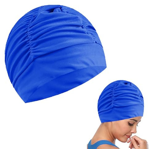 Cuffia Piscina Donna e Uomo, Cuffia Piscina per Adulti con Capelli Lunghi, Cuffia da nuoto per capelli lunghi, Cuffia Piscina Donna e da uomo, per Bagno Nuoto e Sport, Blu