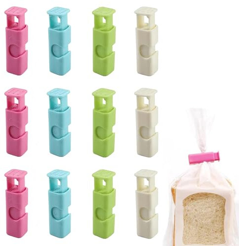 12 Pcs Food Bag Squeeze Clips, Squeeze Bread Bag Clips, Food Bag Cinch Clips, Non Slip Sealer Bag Clips, Slip Grip Collection Bag Clip, Reusable Sealing Bag Clips, for Food Sandwich Bread
