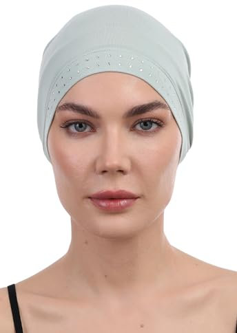 Deresina Damen-Haube aus Bambus, einfarbig oder mit Schmucksteinen besetzt, für Haarausfall, Chemo-Kopfbedeckung, mint, Einheitsgröße