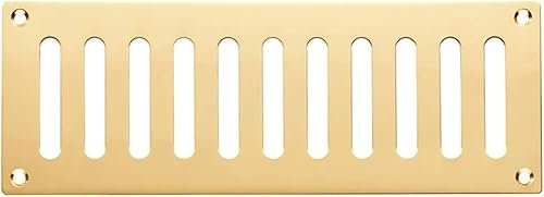 229 x 76mm Plain Slotted Air Vent - Heavy Duty Polished Brass - Door & Wall Ventilation | Indoor Ventilation Wall Plate - Airing Cupboard Boiler Room