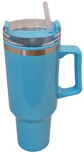 Travel Mug with Handle & Straw 40oz 1182ml Stainless Steel Leakproof Double Wall Vacuum Insulated Tumbler Thermos Cup Hot Cold Drinks Coffee On The Go (Blue)
