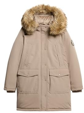 Superdry Damen Everest Parka mit Kunstfellbesatz Dunkelbeige Strukturiert 40