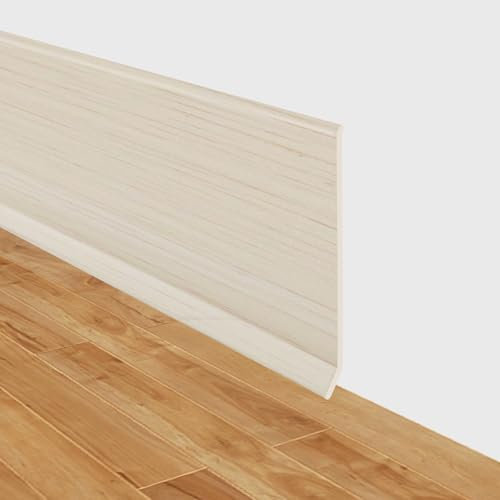 Weichsockelleiste selbstklebend PVC Sockelleisten flexible Sockelleiste selbstklebend 10cm breit Fussleisten Bodenleisten Vinyl Wandsockelleiste (Beige Holzmaserung, 10cm×12m)