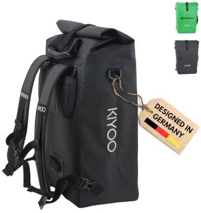 KIYOO - 3in1 Fahrradtasche Rucksack, Satteltaschen, Gepäckträgertasche mit Rucksack, Fahrradrucksack Gepäckträger - vielseitig einsetzbar - 25 L (Schwarz)