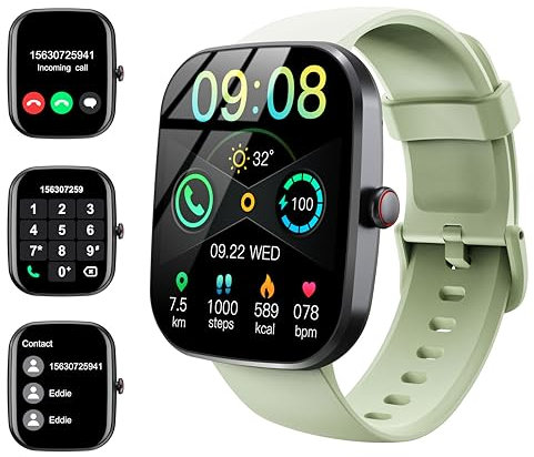 Reloj Inteligente Hombre Mujer, 1.91 Smartwatch con Llamadas Bluetooth, Pulsómetro, Monitor de Sueño, Podómetro, 110+ Modos Deportivos Smart Watch, Pulsera Actividad Impermeable IP68, Negro-Verde