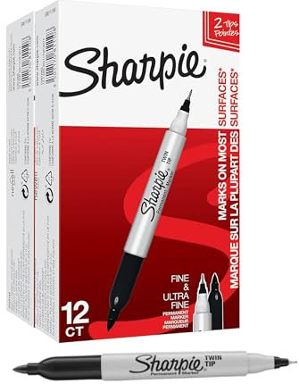 Sharpie Permanentmarker Stifte mit Doppelspitze, feine und ultrafeine Spitze, Schwarz, 24 Stück