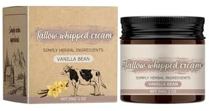 Whipped Tallow Cream 2oz - Organic 100% Grass-Fed Beef Tallow Moisturiser with Vanilla Bean and Herbal Ingredients for Skin, Face, and Body, Tallow Balm for Natural Skin Care
