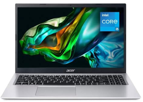 Acer Aspire 3 15.6 FHD Laptop, Intel Core i5, Intel Iris Xe Graphics, 12 GB de RAM, almacenamiento SSD de 512 GB, Bluetooth, cámara web, altavoz, micrófono, Win 11 Home, plata (nombre del modelo: