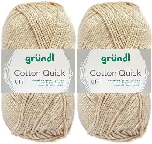 2x50 Gramm Gründl Cotton Quick Häkelgarn aus 100% Baumwolle 102 Sand
