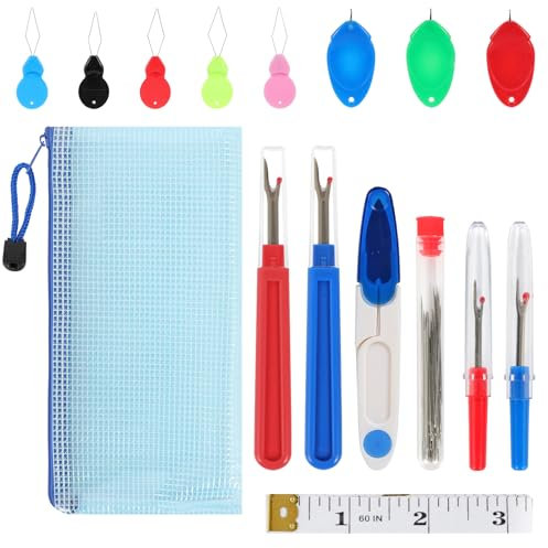 KATIMI 55 Stück Nahttrenner Nähzubehör,con 1 Organizer,40 Nadeln,4 Nahtauftrenner,8 Nadeleinfädler für Nähmaschinen,1 Schneider Maßband,1 Trimmschere,Sewing Accessories für Anfänger