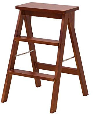 Step Stool, Folding Stepladder Foot Stools Foot stool 3 Steps Wooden Ladder Stool Portable Folding Step Stool Kitchen Office Stair Chair Safety Stepladder Seats/Brown