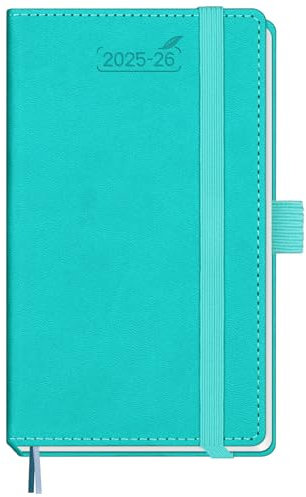 BEZEND Kalender 2025 2026 Klein Wochenplaner A6, 18-Monate Taschenkalender Juli 25-Dez 26, Buchkalender PU-Leder Hardcover mit Stifthalter - Türkis