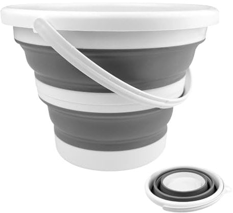 Maxentico Eimer(Grau), Kleiner Putzeimer Foldable Folding Bucket Faltbare mit Deckel, Zusammenklappbarer Camping Faltbarer Wassereimer, Klappbarer Falteimer 10 Liter Faltbar Collapsible with Lid