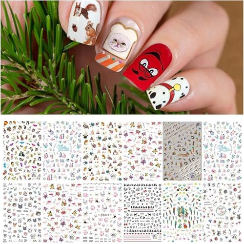 TOROKOM 840+ Patterns Animals Nail Art Decals Stickers, 3D Self-Adhesive Nail Stickers Nail Toes Decals Wraps for Women Girls Kids Birthday Party New Year Spring Cat Dog Rabbit
