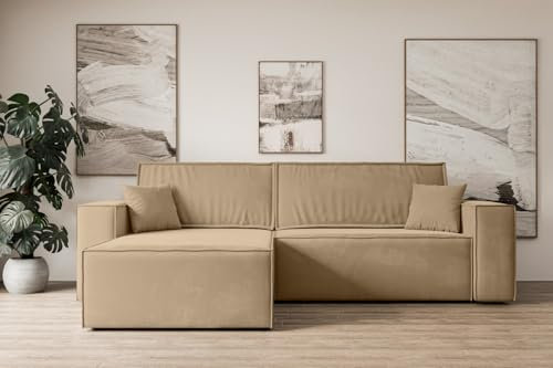 ALTDECOR Ecksofa mit Schlaffunktion und Bettkasten Corner Sofa Eckcouch Couch L-Form universal, Links/rechts Schlafcouch Ausziehbar Wohnlandschaft Schlafsofa Celtic-XL - 277x143x83cm Beige