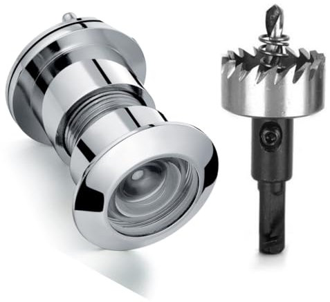 TOGU 3828 Brass Extra Larger peep Holes for Door with 1-1/10“ Drill Bit, 220-degree Door viewer Peephole with Privacy Cover, Fitting Door Thick from 1-3/5 to 2-1/5, Polished Chrome Finish