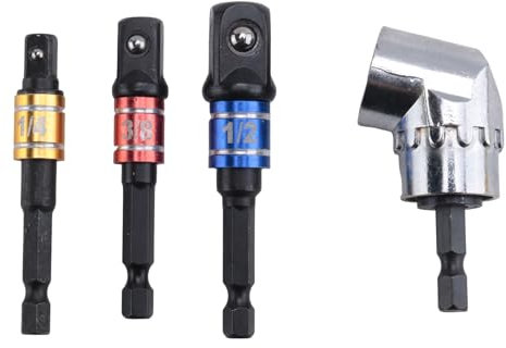 Asyduey Impact Grade Power Hand Tools Driver Sockets Adapter Extension Set, 3Pcs Hex Shank Drill Nut Driver Bit Set + 105 Degree Right Angle Driver Extension Screwdriver Drill Attachment