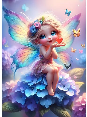 DPHERO DIY Cartoon Fee Elfe Diamant Painting Kits Bilder für Erwachsene Anfänger,5D Schmetterling Diamond Painting Set,DIY Blumen Runde Steine Diamant Kunst Kits, Diamant Art für Zuhause Dekor 30x40cm