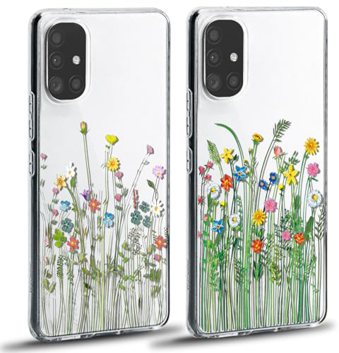 Ciciber Ttusy 2 Stück Hülle für Samsung Galaxy A51 4G, Transparent Handyhülle mit Muster Blumen Case Stoßfest Dünn Aesthetic Frauen Mädchen Weich Silikon Klar TPU Schutzhülle für Samsung A51