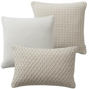 Jotex Mila Kissenhülle 3er-Pack, Kissenbezug mit gestrickter Vorderseite aus hochwertigem Polyester - Weiß, 50x50, 50x50 & 60x40cm