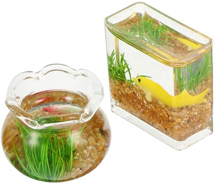 HOMOBABE 2stücke Miniatur Fisch Tank Aquarium Zubehöre Für Puppenhaus Kunstfische Und Wasserpflanzen Zufälligen Farben Für Mini Haus Deko Und Landschaftsgestaltung