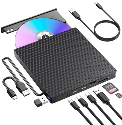Lector CD/DVD Externo,Grabadora DVD Externa USB 3.0 y Type-C,Disquetera Externa USB,Reproductor CD DVD +/- RW Portatil Lector,Unidades DVD/CD Externa para PC/Laptop/Linux/Windows 11/10/8/Mac/Desktops
