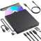 Lecteur DVD externe USB 3.0 Type-C Graveur CD RW portable avec 4 ports USB et lecteur de carte SD/TF, lecteur CD externe pour ordinateur portable, bureau, PC, MacBook, Win11/10/8/7/XP, Linux, Mac OS