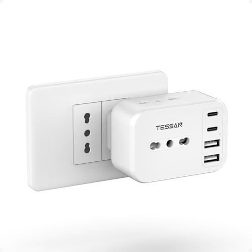 TESSAN Presa Multipla Salvaspazio da 13A, Multipresa con 4 Porte USB, 7 in 1 Multipresa da Parete, 3250W Caricabatterie USB, Tripla Presa da Muro per Casa, Dormitorio, Ufficio