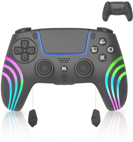 Wireless Controller für PS5 Pro/PS5/PS5 Slim, PS5/PC Drahtlos Controller mit Turbo-Dauerfeuer/Makrofunktion/Duale Vibrations-Gyrosensorfunktion//6-Achsen-Gyrosensorfunktion/Kopfhörerbuchse (Schwarz)