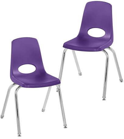 Factory Direct Partners FDP 13049-PU Stapelstuhl, stapelbarer Studentensitz mit verchromten Stahlbeinen und drehbaren Gleitern, für Klassenzimmer, Heimschule oder Büro, Lila, 2 Stück