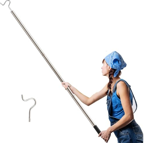Clothes Hook Pole, High Reach Garment Rod Sturdy And Durable, Telescopic Adjustment Cloth Hooks, Steel Clothing Pole, Suitable For for Hanging Clothes Light and Plants