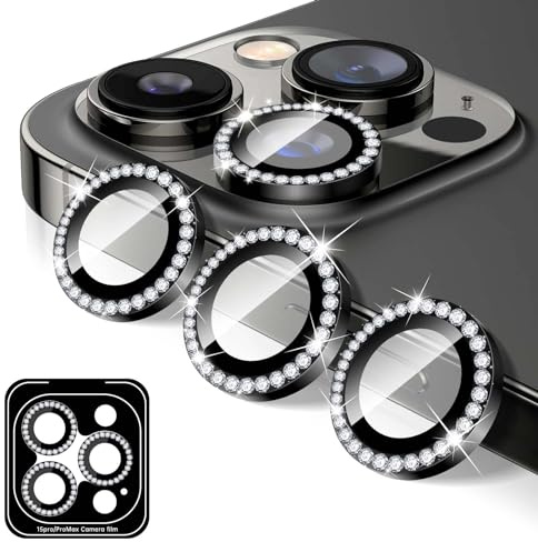 Zeponny Proteggi Obiettivo Fotocamera Compatibile con iPhone 12 Pro, Protezione per Fotocamera in Vetro Temperato Diamond, Anelli Metallici Singoli, Accessori per Telefono (Nero)
