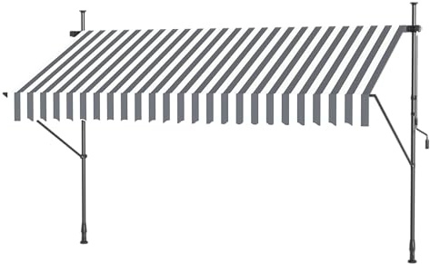 LILIIN Klemmmarkise Markise Balkonmarkise Sonnenschutz Flexibler Sonnenmarkise, UV-beständig und Höhenverstellbar Terrassenüberdachung, ohne Bohren, 100% Polyester, Grau-Weiß Gestreift, 250x120cm