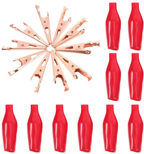 LOLIPPYY 10 piezas Pinzas Cocodrilo Medianas de Cobre Puro con Funda Roja de Unidades para Pruebas Eléctricas y Trabajo Eléctrico Clips Resistentes para Tester y Cables de Medición