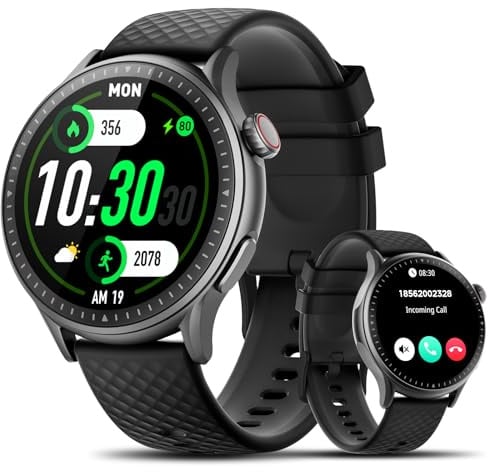 Smartwatch Herren Damen, 1,46 AMOLED Fitnessuhr mit Telefonfunktion, 110+ Sportmodi Smart Watch Fitness Tracker mit Pulsmesser Schlafmonitor Schrittzähler, 3ATM Wasserdicht Sportuhr iOS/Android