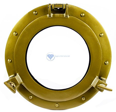 Nagina International Powder Coated Premium Nautical Aluminum Pirate's Ship's Porthole Window | Exclusive Wall Decor Accent Antique Brass (window), 8 Inches