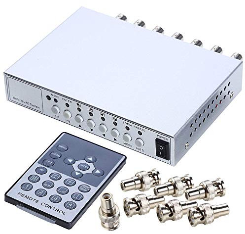 UHPPOTE 4CH Color QUAD System Video Splitter CCTV DVR Camera Processor Remote Control with 7 BNC Adapter